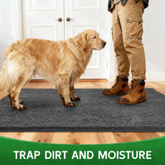 100pointONE soft chenille dog mat, plush surface for muddy paws and family comfort.