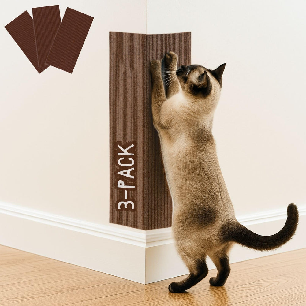 2ME Cat Scratch Mat 3-pack on wall corner protects furniture while satisfying claws.
