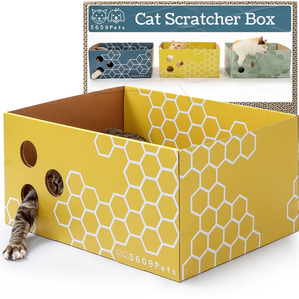5609PETS extra-large cat scratching box provides roomy space for big cats to stretch and scratch.