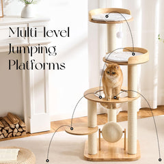 797Audio modern solid wood cat tree close-up of sisal posts ideal for scratching.