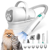 8VR Dog Grooming Kit full setup with integrated vacuum during grooming