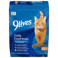 9Lives Daily Essentials 20lb bag showing all-life-stages nutrition