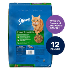 9Lives Indoor Essentials lean protein and fiber formula supports healthy weight for indoor cats.