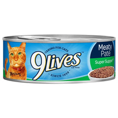 9Lives Meaty Paté Super Supper four-pack cans ready for daily meals.