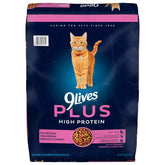 9Lives Plus high protein dry cat food bag front for adult cats