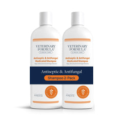 Veterinary Formula Clinical Care shampoo bottle for dogs and cats with soothing antiseptic power.