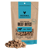 Vital Essentials freeze-dried beef treats in packaging promote energetic play.