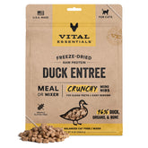 Vital Essentials freeze-dried duck cat food mini nibs in a bowl, a complete protein-rich meal.
