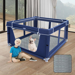 XVISHX puppy playpen assembly view shows quick setup and sturdy frame for safe play.
