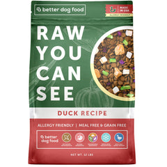 A Better Treat allergy-friendly duck dog food in a bowl supports sensitive stomachs.