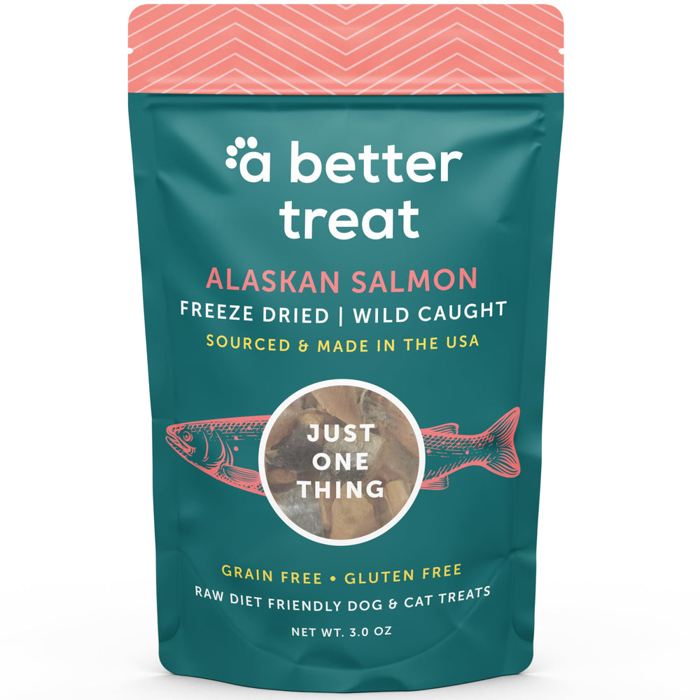 A Better Treat freeze-dried salmon dog treats in chunky pieces for training rewards.