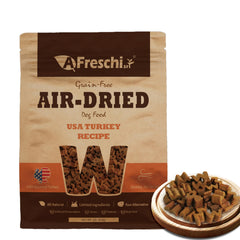 A Freschi srl air-dried puppy food with real turkey boosts palatability for picky eaters.