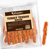 A Freschi srl turkey tendon dog chews pack 8oz highlights premium USA-sourced protein for daily chews.