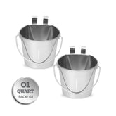 AASPIRE PETS 1qt stainless flat-sided bucket with dual hooks for stable kennel mounting.