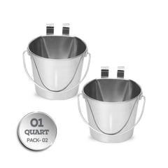 AASPIRE PETS 1qt stainless flat-sided bucket with dual hooks for stable kennel mounting.