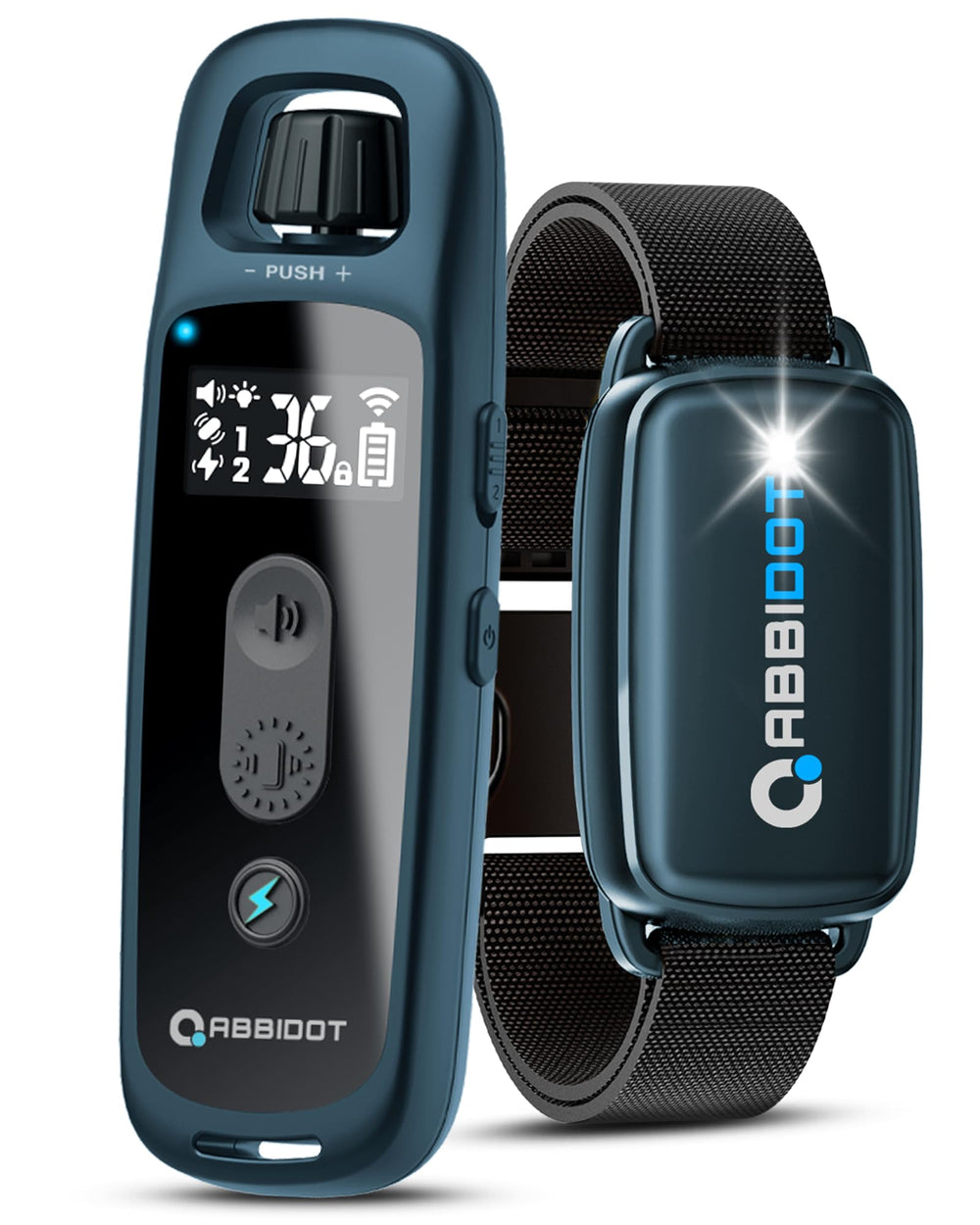 ABBIDOT shock collar remote for training at distance with safe, adjustable stimulation