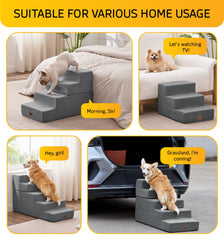 ABCPET dog stairs gray bed ramps help pets reach sofas safely