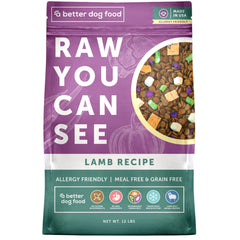 A Better Treat lamb dry dog food bag highlighting lamb protein for sensitive stomachs.
