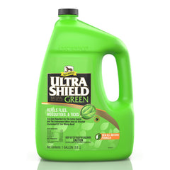 Absorbine UltraShield Green bottle front displays eco-safe pest protection for pets and horses.
