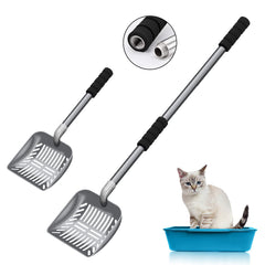 Acalu cat litter scoop with long-handle extended for back-friendly use.