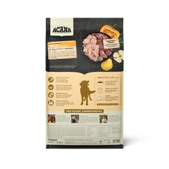 ACANA grain-free kibble in bowl with vegetables for premium protein