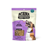 ACANA Jerky Bites Duck Recipe bag front, high-protein duck treat, ideal for training rewards
