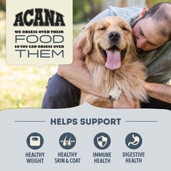 ACANA Light & Fit bag open to reveal premium ingredients