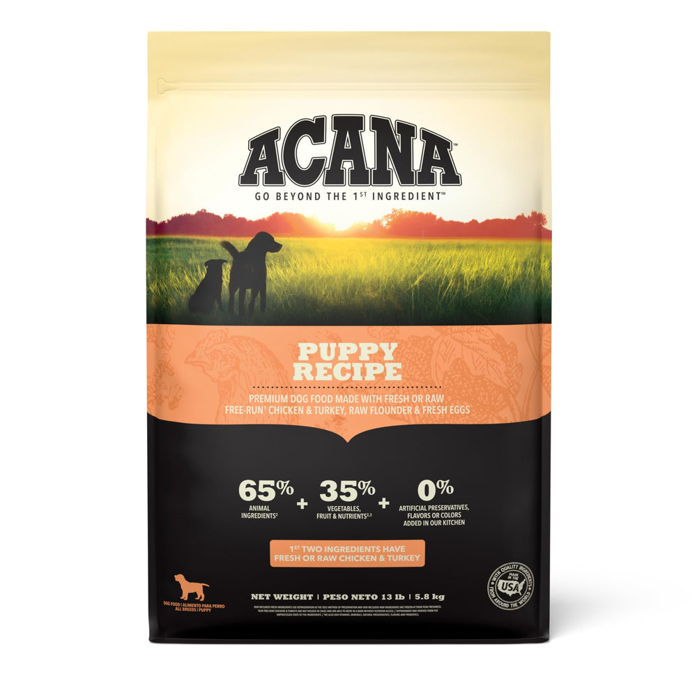 ACANA Grain Free Puppy Recipe 13lb bag front showing grain-free puppy nutrition