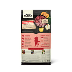ACANA Red Meat Recipe kibble close-up highlighting protein-rich formula for active dogs