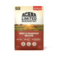 ACANA Singles Beef and Pumpkin 13 lb bag, all life stages, grain-free nutrition.