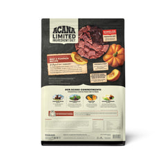 Close-up of ACANA Singles beef-pumpkin kibble showcases grain-free, digestible bites.