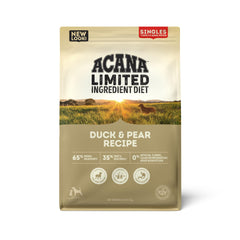 ACANA Singles Duck and Pear dry dog food bag front showing grain-free nutrition