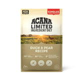 ACANA Singles Duck and Pear dry dog food bag with grain-free formula and protein-rich ingredients