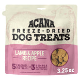 ACANA Singles Lamb & Apple Freeze-Dried Dog Treats bag displaying a simple, high-protein reward ideal for training