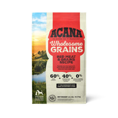 ACANA Wholesome Grains dog food bag front shows size and packaging for easy stocking