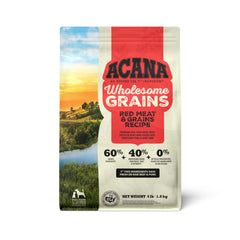 ACANA Wholesome Grains red meat and grains kibble in a 4lb bag supports balanced nutrition.