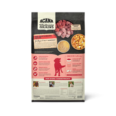 ACANA Wholesome Grains kibble closeup with beef, pork, and lamb pieces