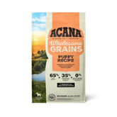 ACANA Wholesome Grains Puppy bag front with real chicken, eggs and turkey.