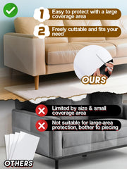 Acostop transparent couch protector with adhesive back for damage-free application.