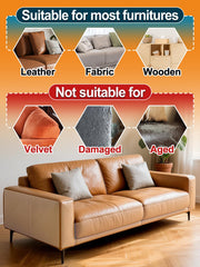 Transparent Acostop protector applied to a leather sofa, preserving look.