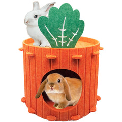 Acsist Rabbit Hideout carrot-theme bed offers a cozy, secure resting space for small pets.