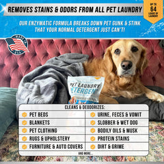 ACTIVE Pet Detergent bottle shown for pet bed odor removal and fresh fabrics.