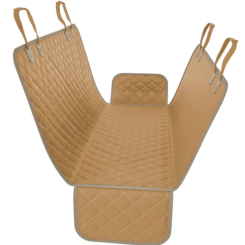 Active Pets beige XL dog car hammock on back seat keeps paws clean and cargo organized.