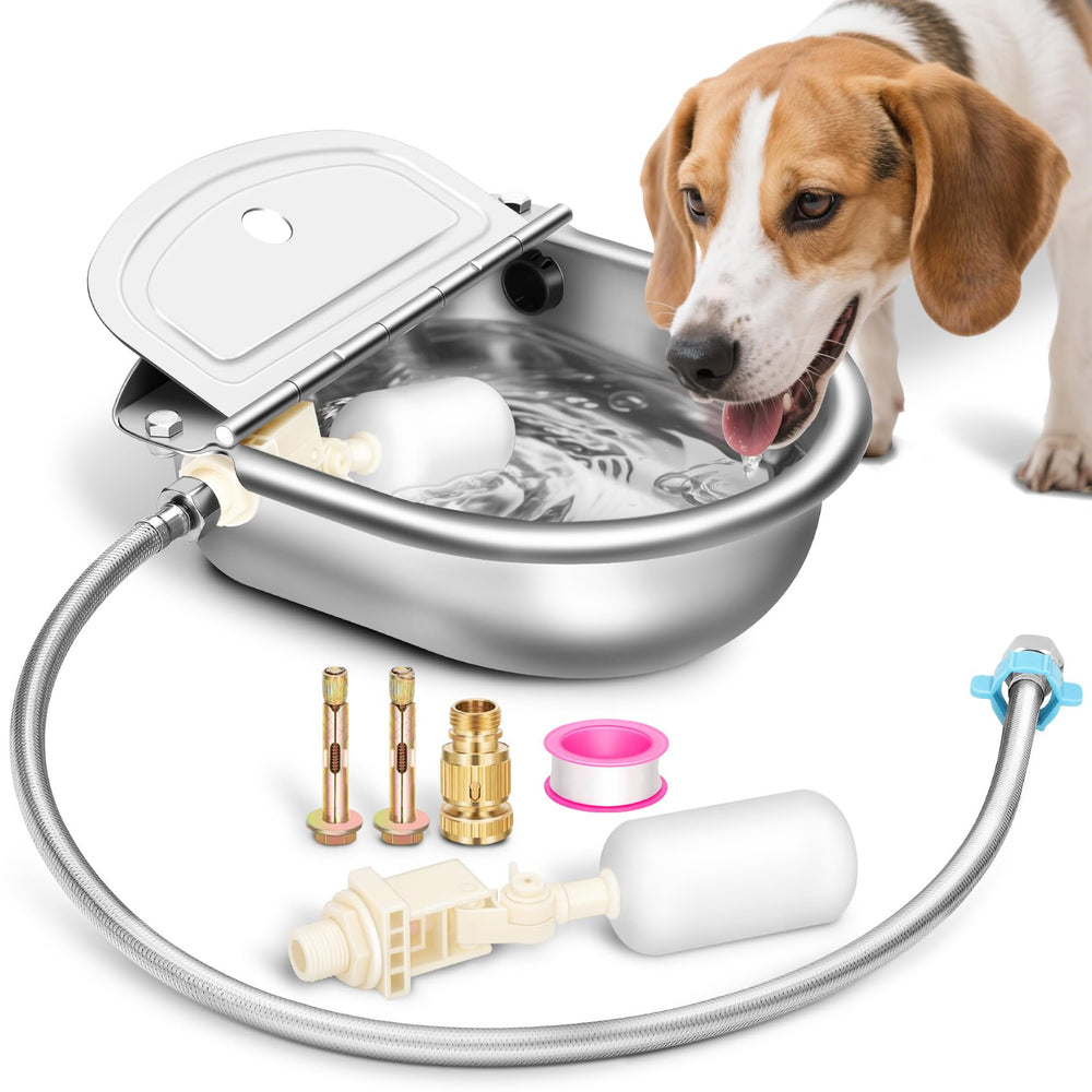 Ademon automatic water bowl closeup with float valve for self-refilling pets