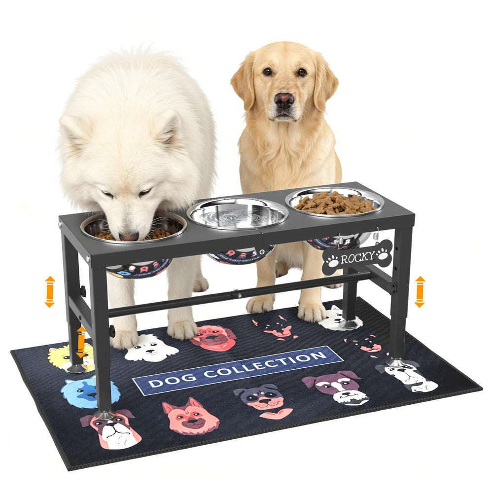 ADENGL elevated dog feeder with three bowls in a complete feeding station for pets