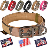 ADITYNA heavy-duty camo dog collar with adjustable fit for large breeds and secure leash.