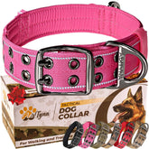 ADITYNA heavy-duty reflective pink dog collar with handle for secure control during walks