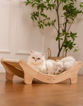 Adolug natural sisal scratcher bed with oak frame offers durable feline scratching and lounging.
