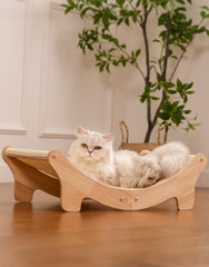 Adolug natural sisal scratcher bed with oak frame offers durable feline scratching and lounging.