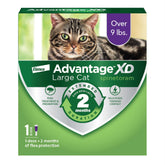 Advantage XD bottle close-up illustrating easy, long-lasting flea protection for large cats.